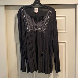 Black striped peasant blouse with tie